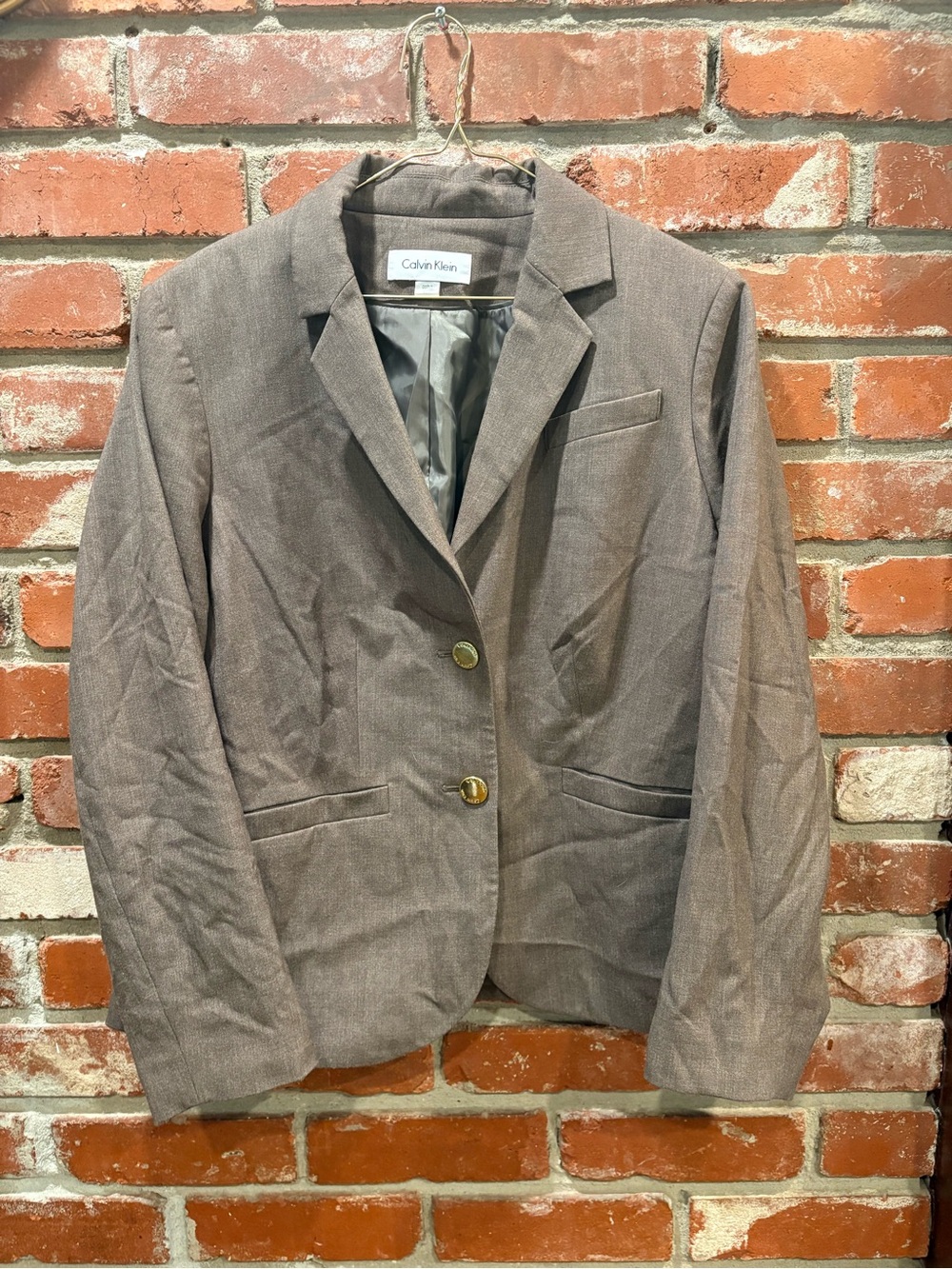 Calvin Klein Blazer Jacket Taupe Brown 2 Button Gold Logo Plus Size 14W